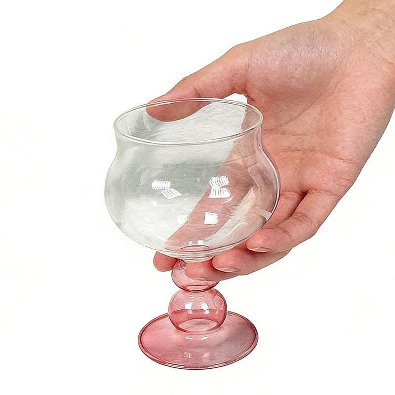 2pcs pack Pink Bubble Base Glass Goblet Creative Stemmed Drinkware for Daily & Party