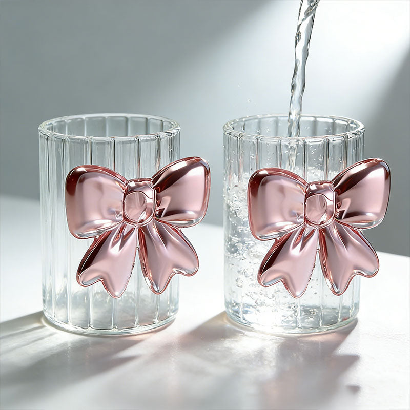 2pcs Pink bow handcrafted glass cup