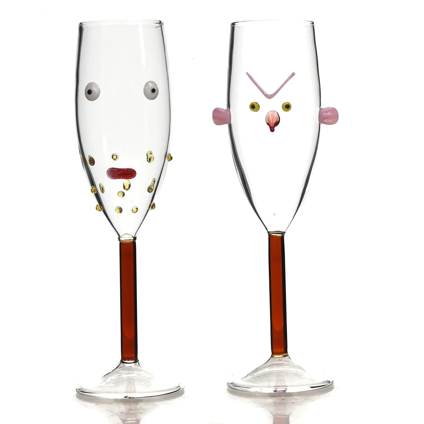 2 Pcs Pack Novelty Champagne Glass Cup Featuring a Novel & Adorable Stylized Faces
