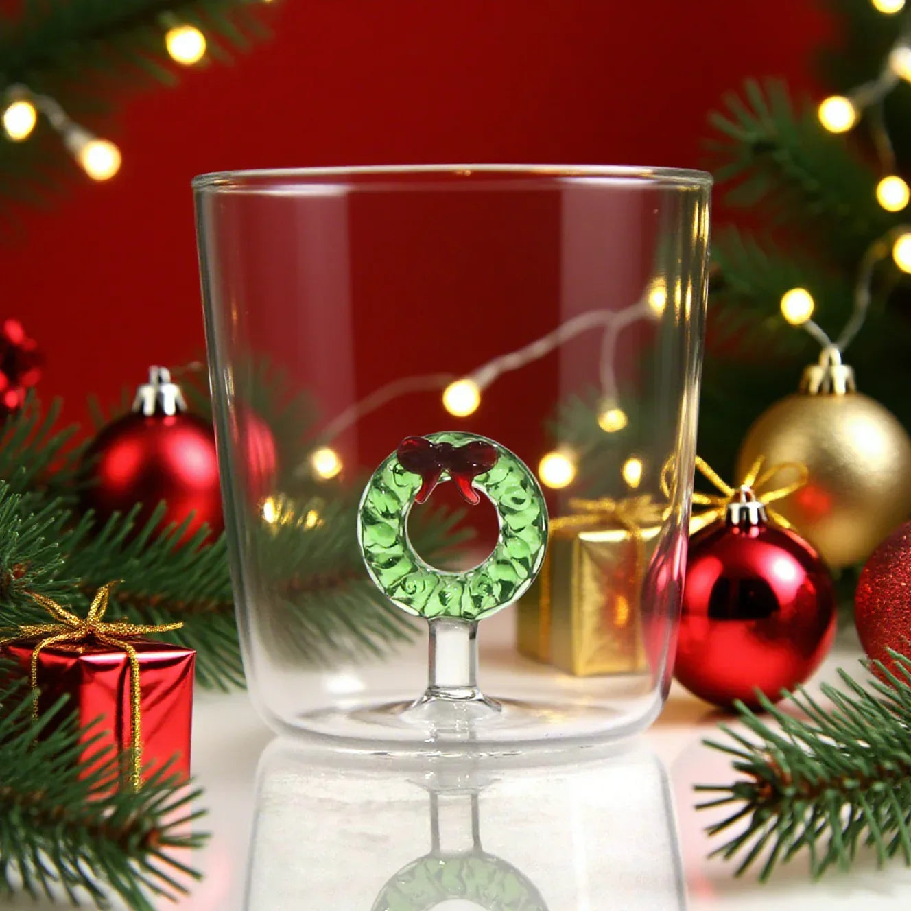 4 Pcs Pack Hand-blown borosilicate Christmas-themed drinking glasses set (4 unique designs)