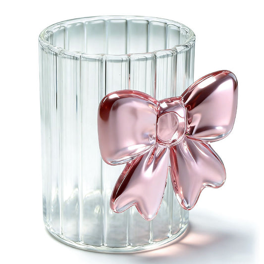 2pcs Pink bow handcrafted glass cup