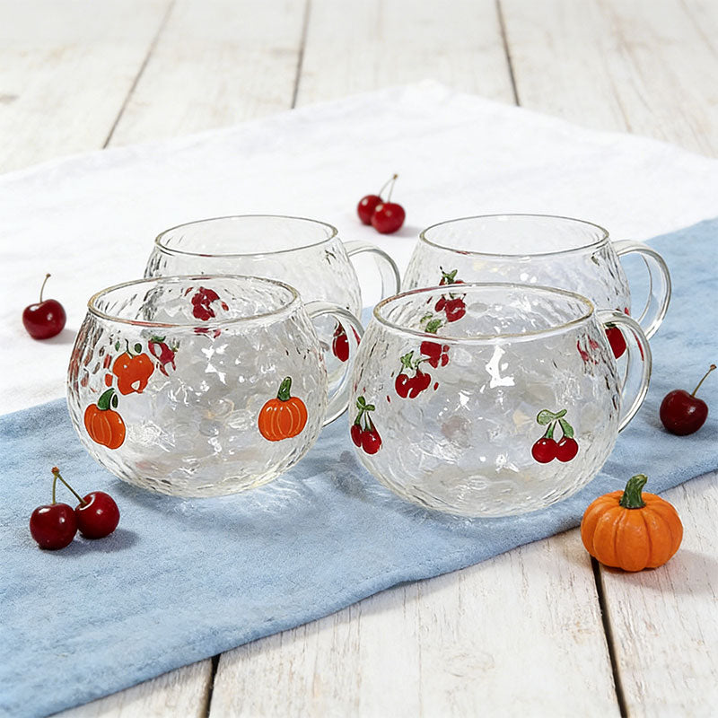 4pcs/pack Fruit patterned glass mug cup