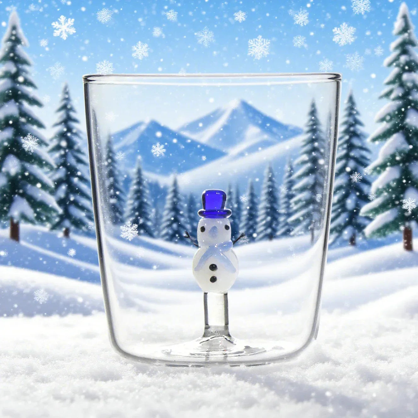 4 Pcs Pack Hand-blown borosilicate Christmas-themed drinking glasses set (4 unique designs)