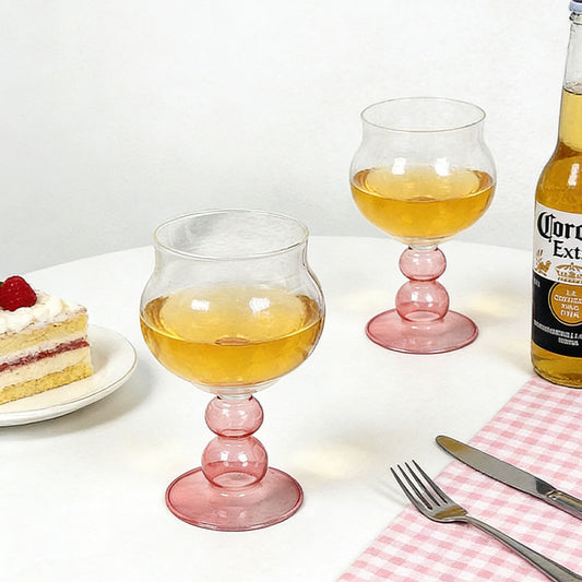 2pcs pack Pink Bubble Base Glass Goblet Creative Stemmed Drinkware for Daily & Party