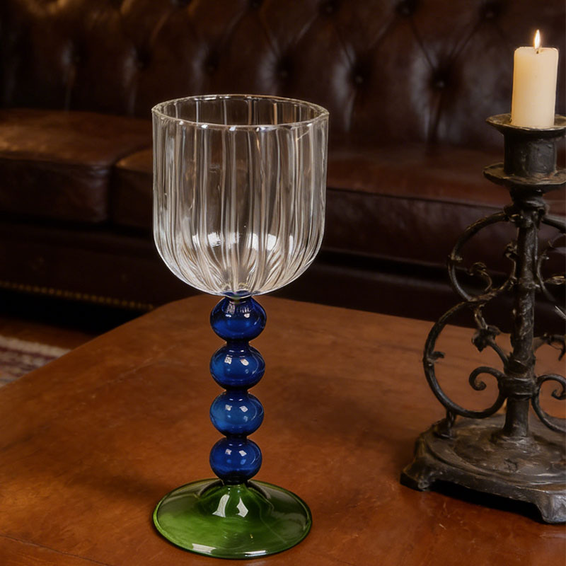 2pcs/pack Stylish Beaded Stem Clear Glass Cup Premium Wine Goblet for Daily Use & Entertaining
