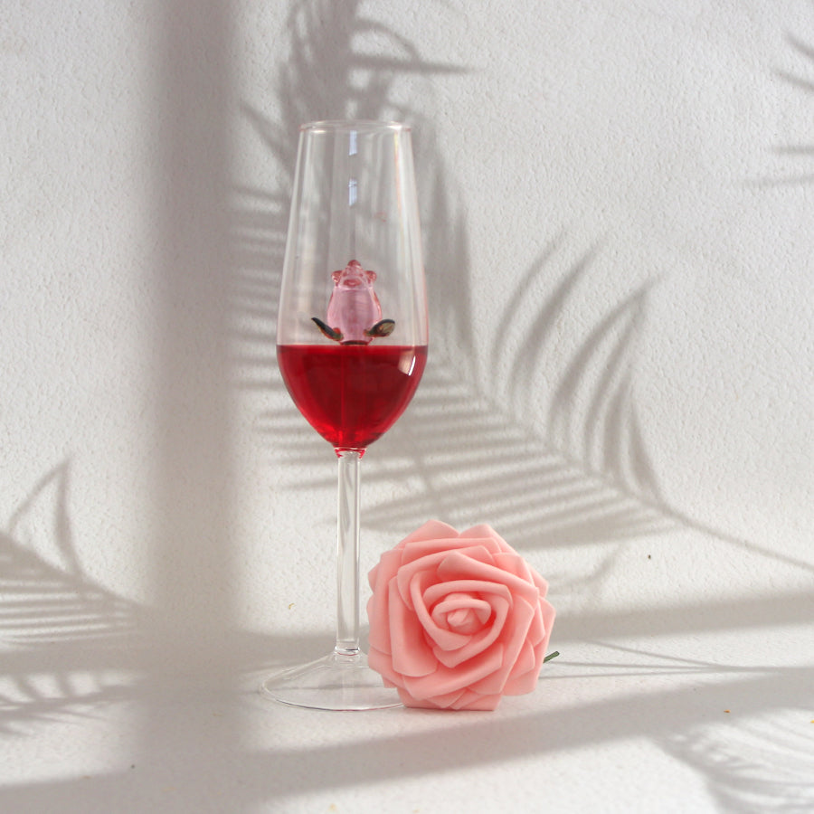 Red Rose Glass Cup, Glass Champagne Cup