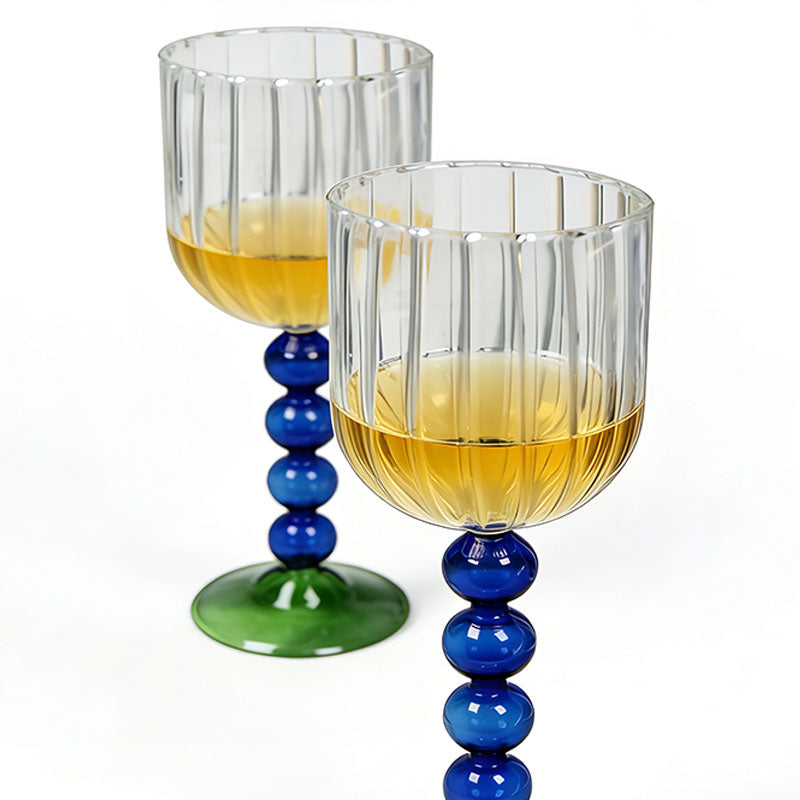 2pcs/pack Stylish Beaded Stem Clear Glass Cup Premium Wine Goblet for Daily Use & Entertaining
