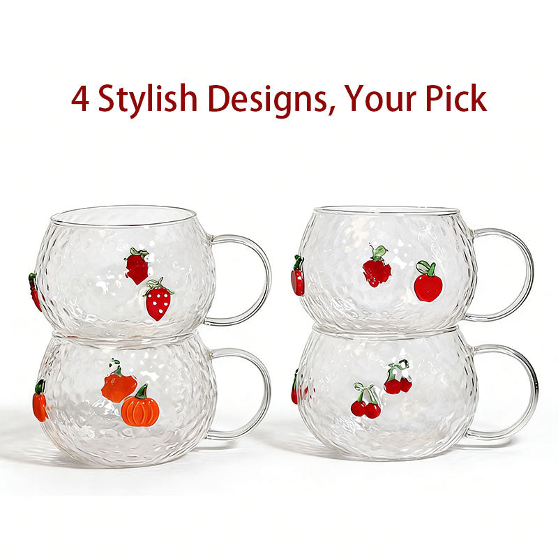 4pcs/pack Fruit patterned glass mug cup