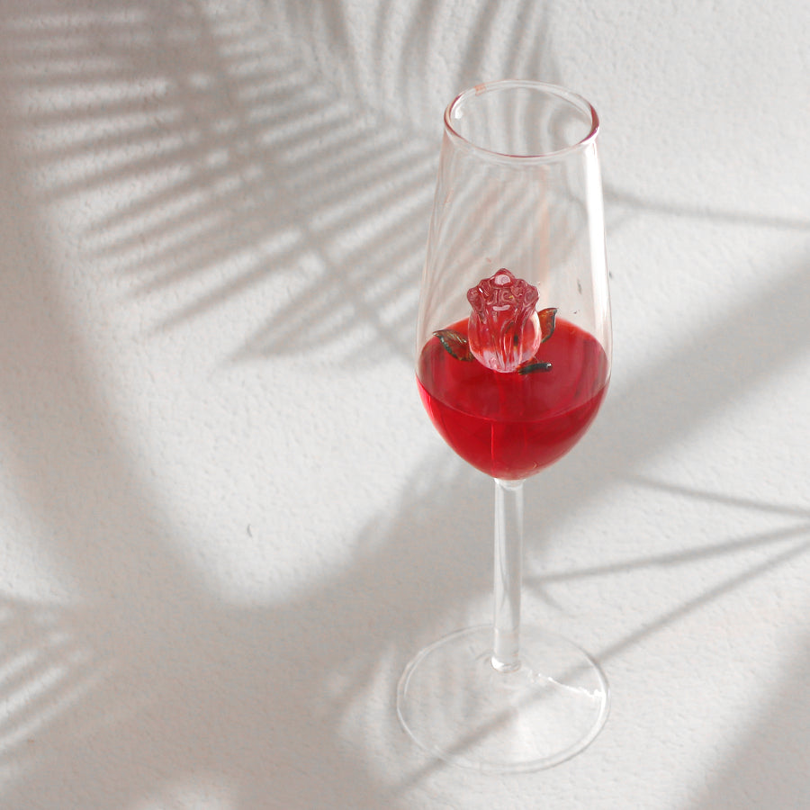 Red Rose Glass Cup, Glass Champagne Cup