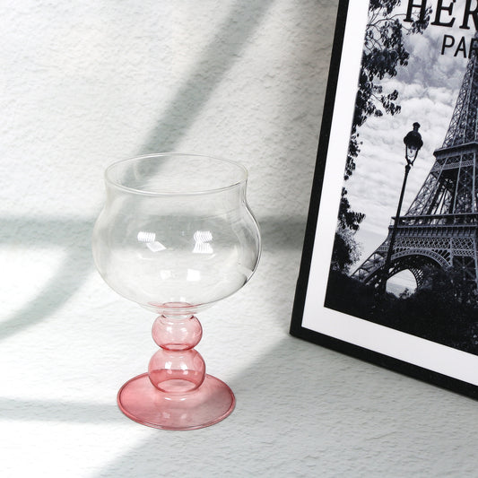 2pcs pack Pink Bubble Base Glass Goblet Creative Stemmed Drinkware for Daily & Party