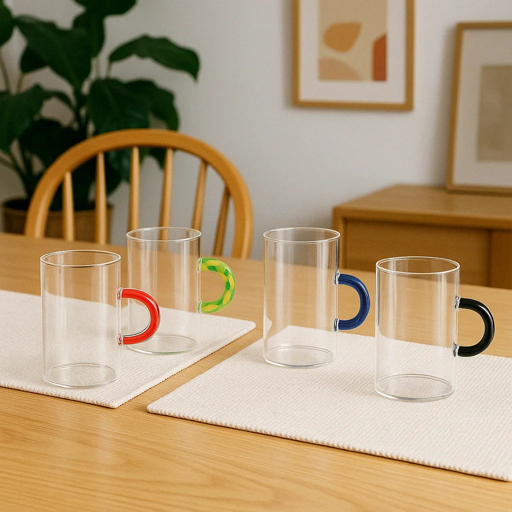 4pcs/pack Hand-blown borosilicate glass teal cup